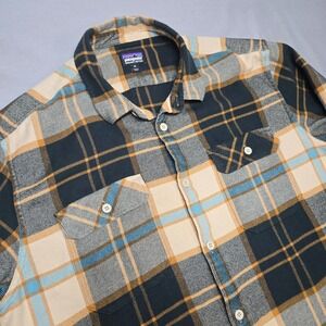 Patagonia Men's Checkered Button Down Shirt - Black, Tan, Blue